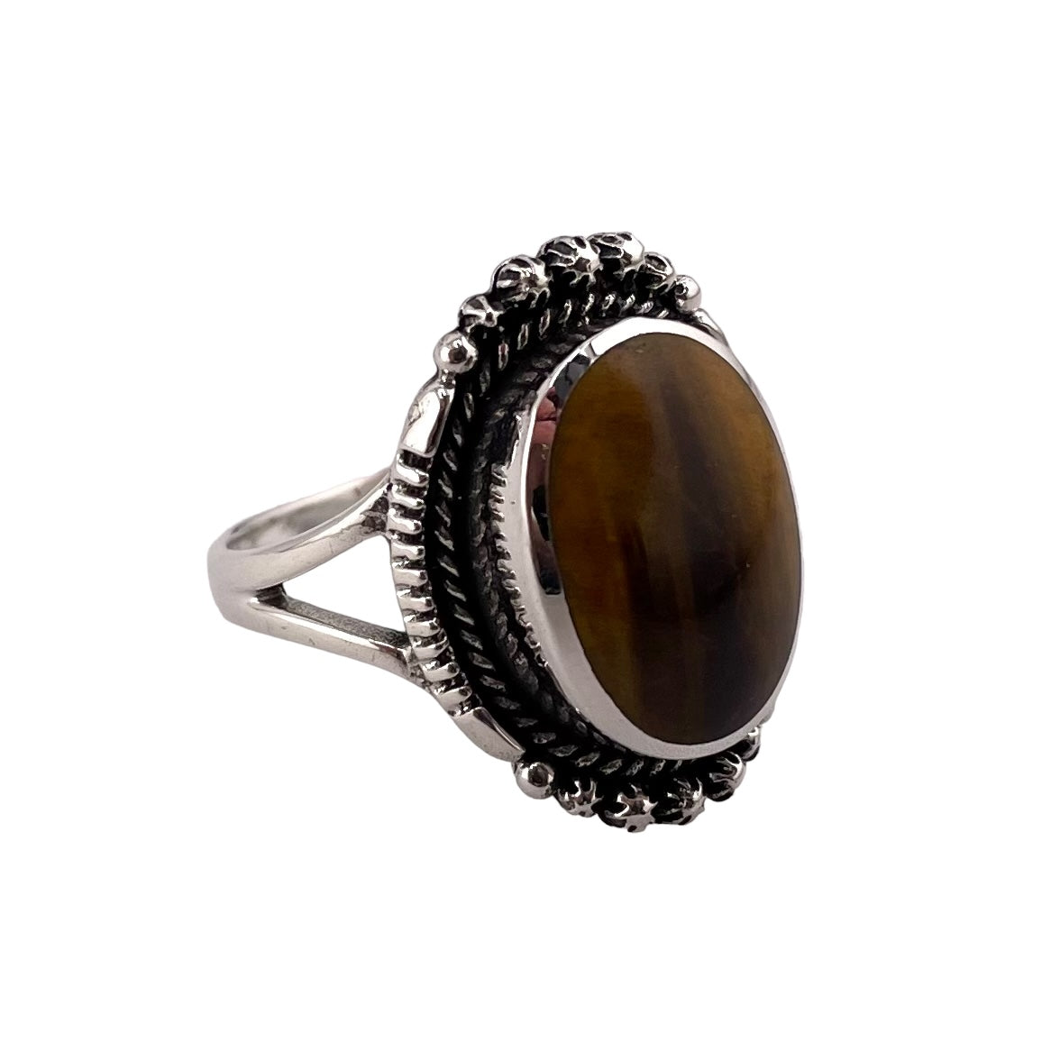 Tiger Eye Stone Ring Sterling Silver