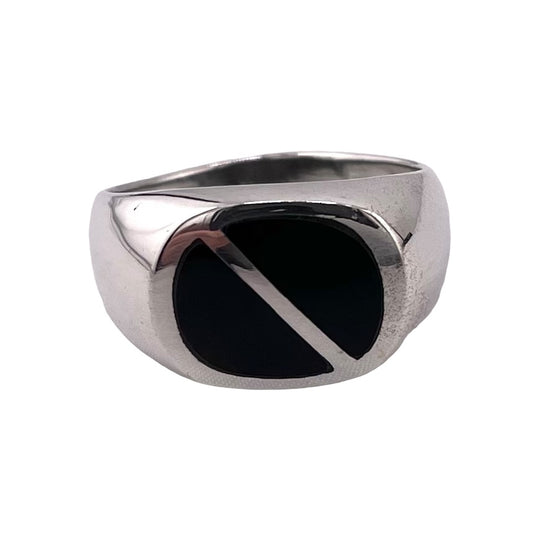 Black Onyx Inlay Stone Ring Sterling Silver