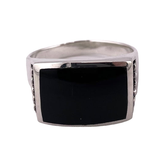 Black Onyx Inlay Stone Ring Sterling Silver