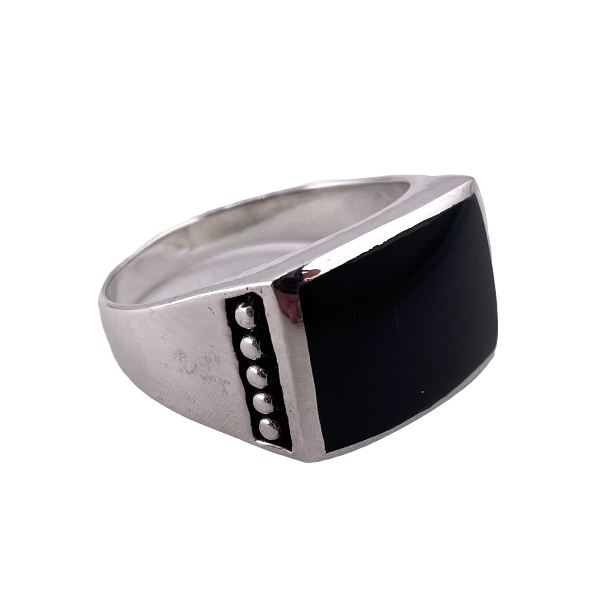 Black Onyx Inlay Stone Ring Sterling Silver