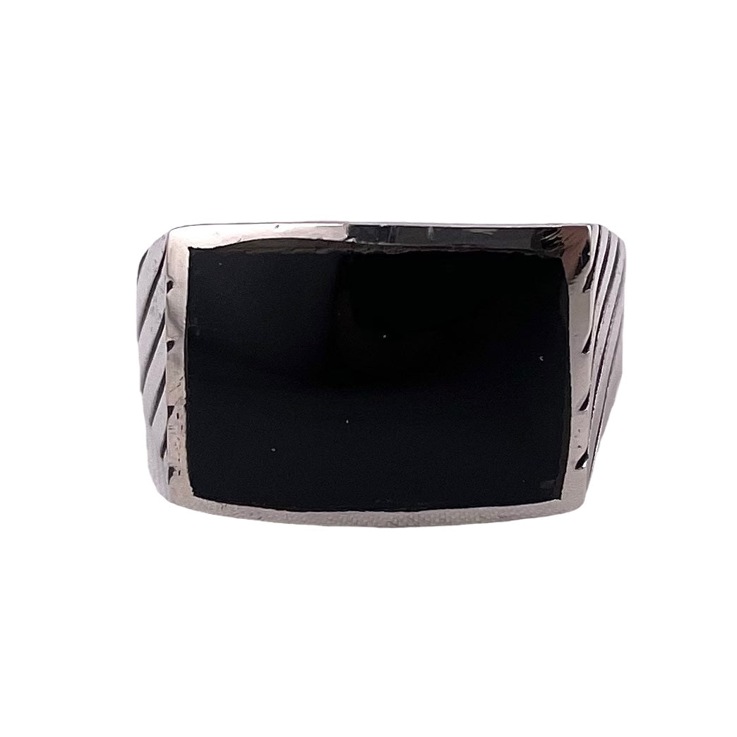 Black Onyx Inlay Stone Ring Sterling Silver