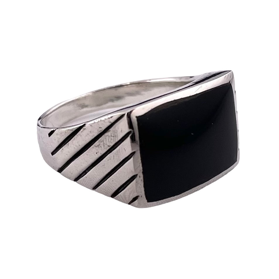 Black Onyx Inlay Stone Ring Sterling Silver