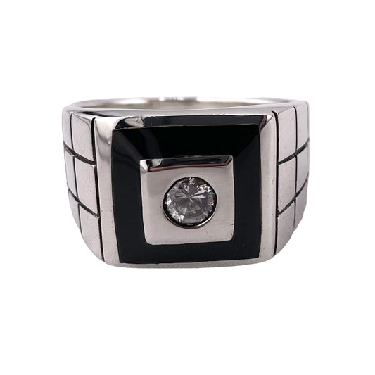 Black Onyx Stone & CZ Ring Sterling Silver