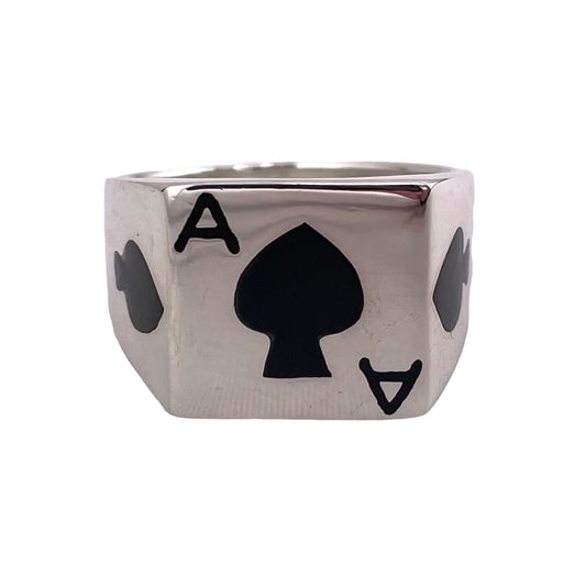 Ace of Spades Black Onyx Inlay Stone Ring Sterling Silver