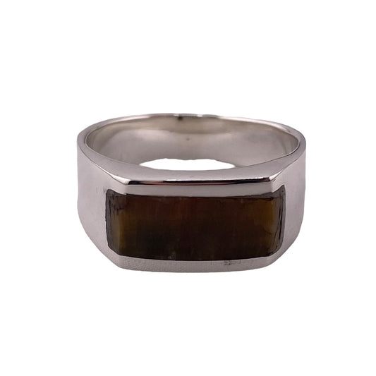 Tiger Eye Inlay Stone Ring Sterling Silver