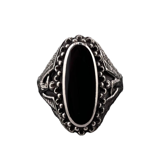 Eagle Black Onyx Stone Ring Sterling Silver