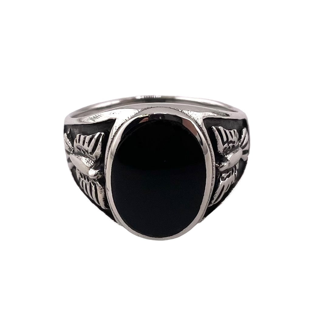 Black Onyx Stone Ring Sterling Silver