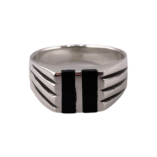 Black Onyx Inlay Stone Ring Sterling Silver