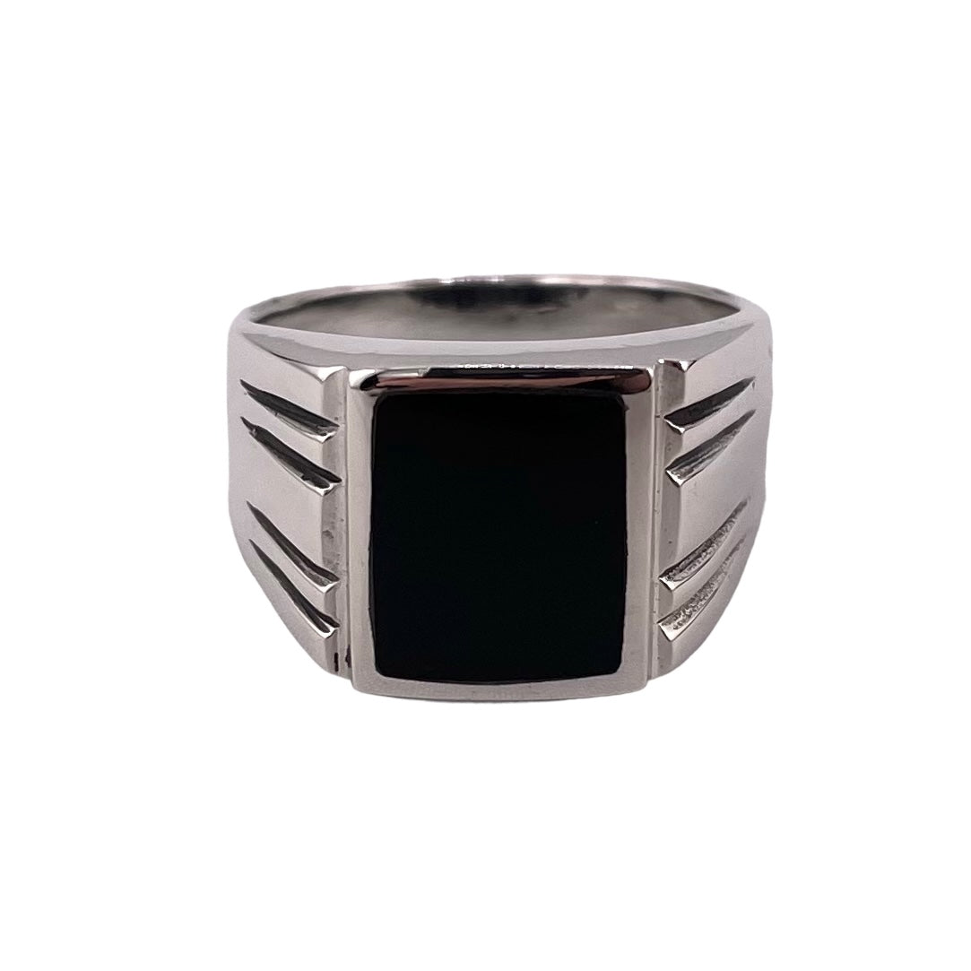 Black Onyx Inlay Stone Ring Sterling Silver