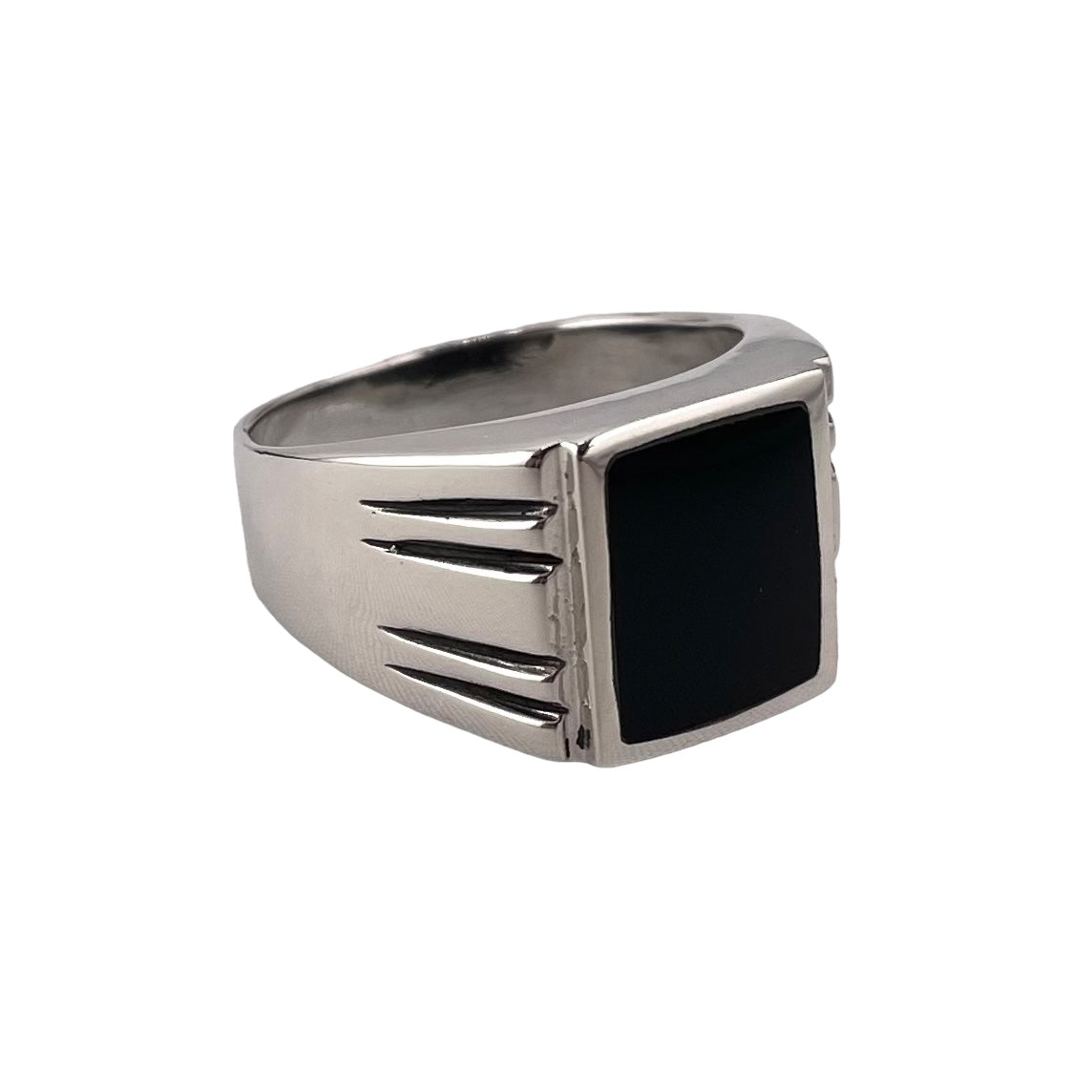 Black Onyx Inlay Stone Ring Sterling Silver