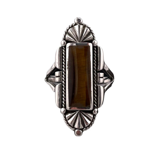 Tiger Eye Stone Ring Sterling Silver