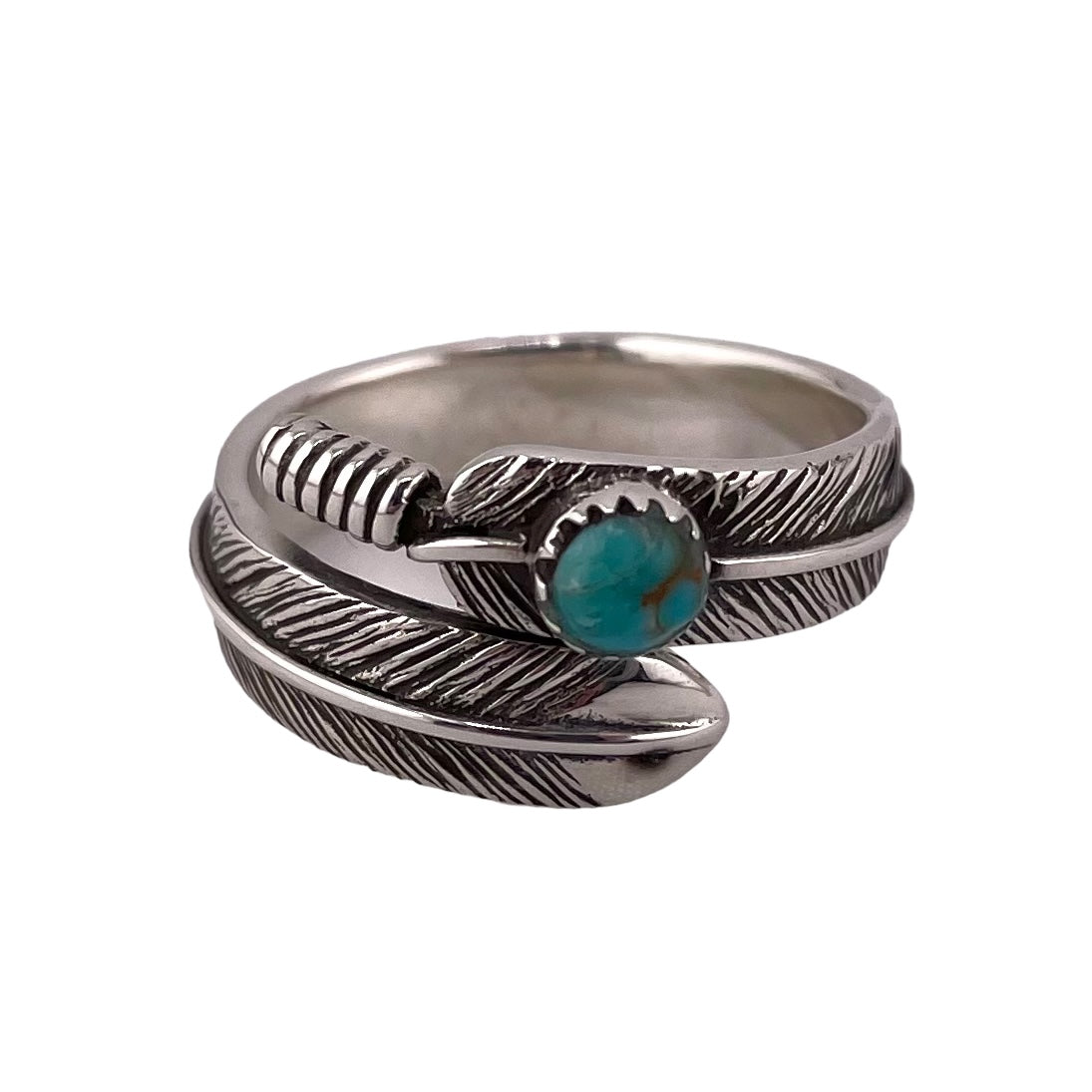 Feather Turquoise Stone Ring Sterling Silver