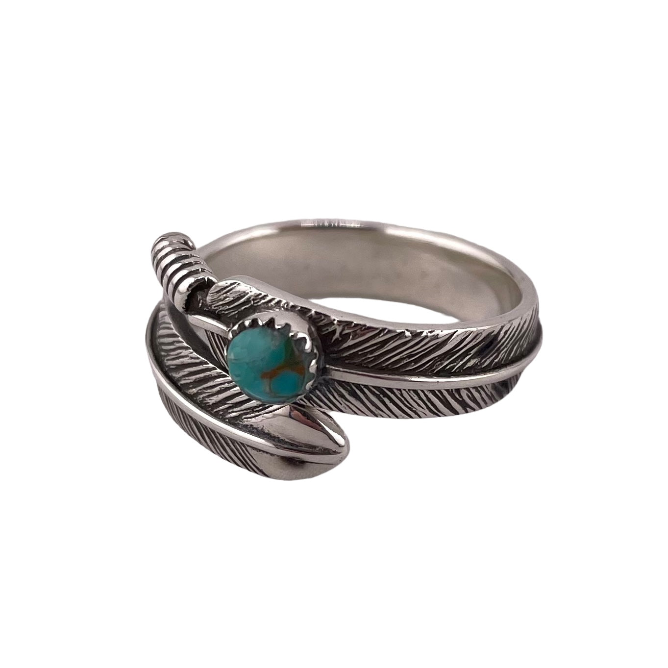 Feather Turquoise Stone Ring Sterling Silver