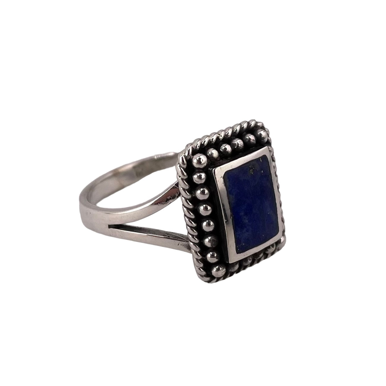 Rope Bead Lapis Ring Sterling Silver