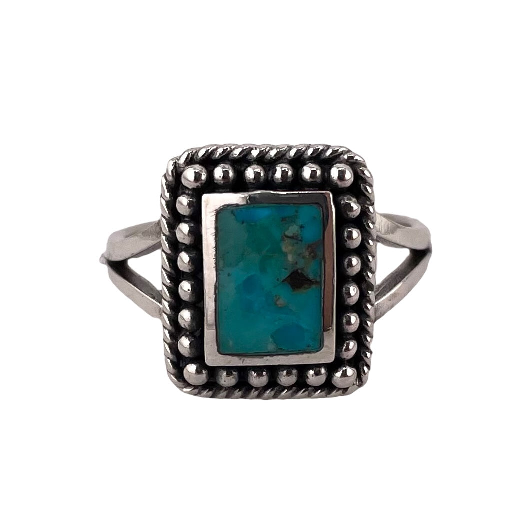 Rope Bead Turquoise Ring Sterling Silver