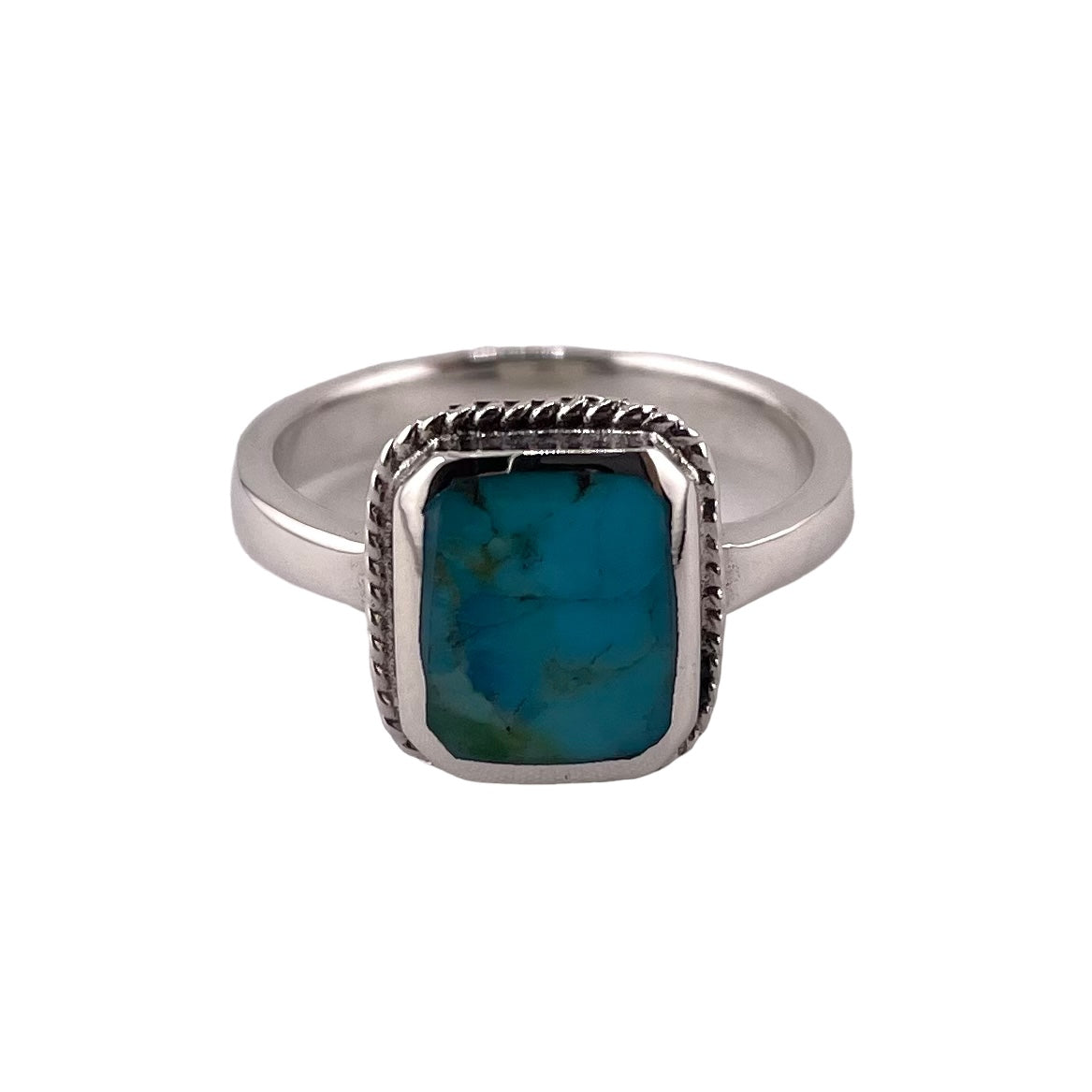 Roped Turquoise Stone Ring Sterling Silver