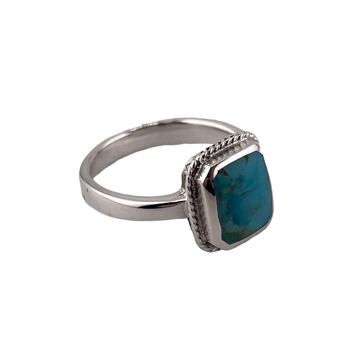 Roped Turquoise Stone Ring Sterling Silver