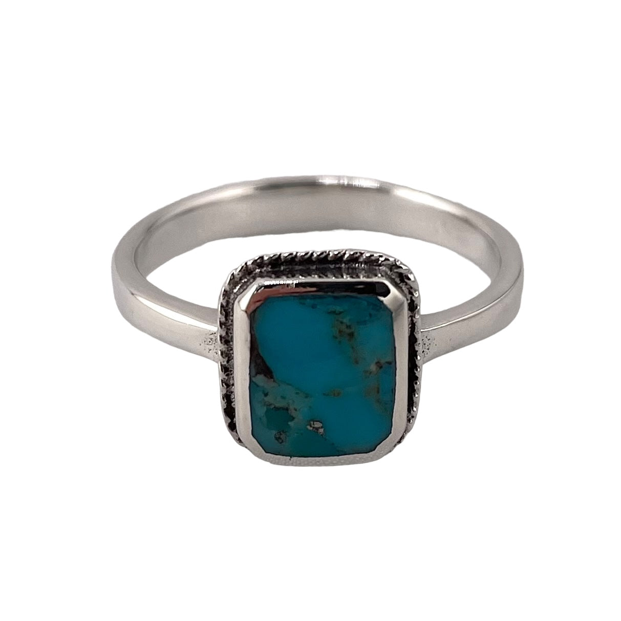 Roped Turquoise Stone Ring Sterling Silver