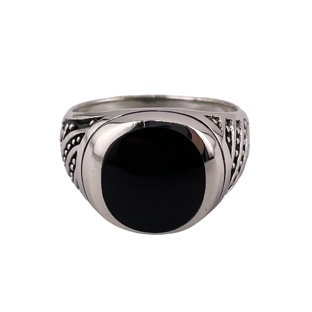 Black Onyx Round Stone Ring Sterling Silver