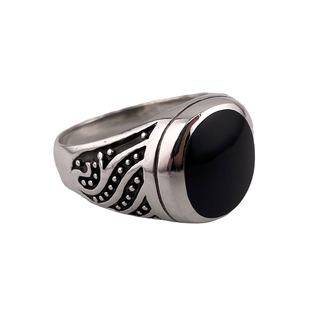 Black Onyx Round Stone Ring Sterling Silver