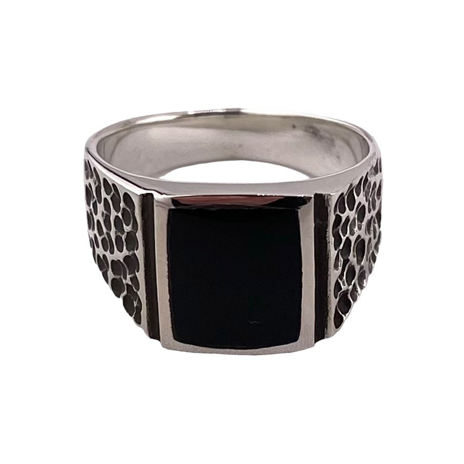 Black Onyx Square Stone Ring Sterling Silver