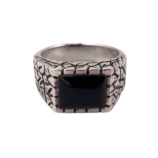 Black Onyx Square Stone Ring Sterling Silver