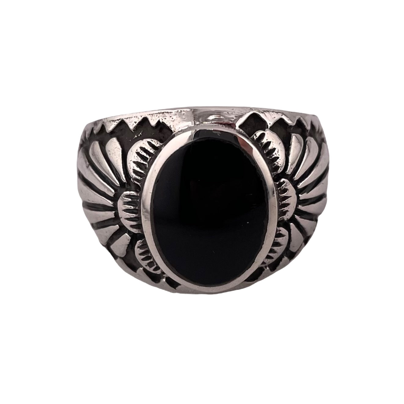 Black Onyx Oval Stone Ring Sterling Silver