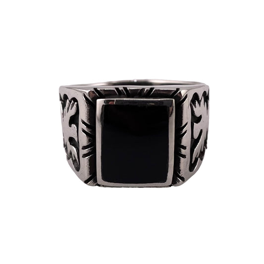 Black Onyx Rectangle Stone Ring Sterling Silver