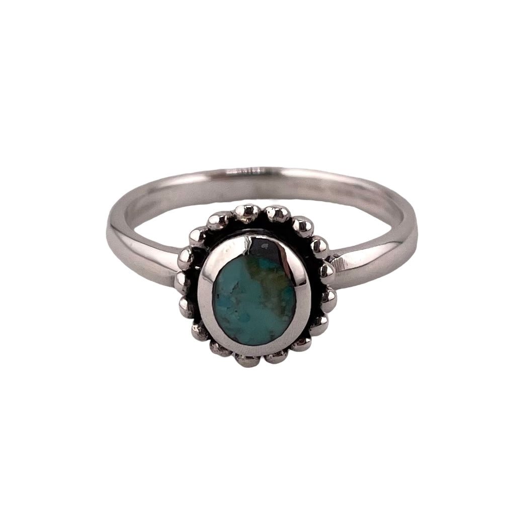 Turquoise Stone Round Ring Sterling Silver