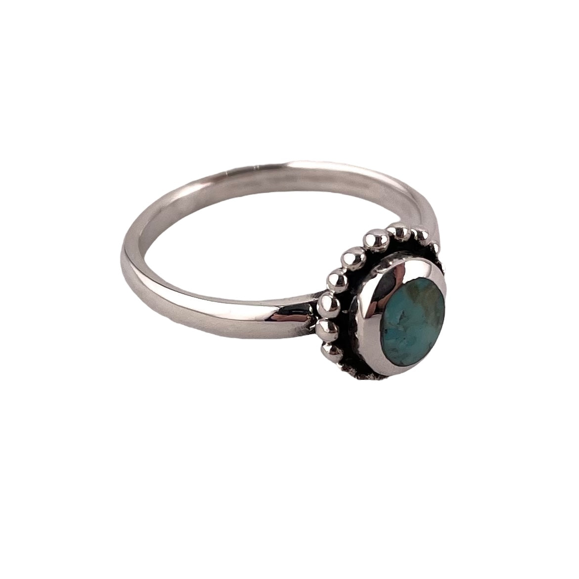 Turquoise Stone Round Ring Sterling Silver