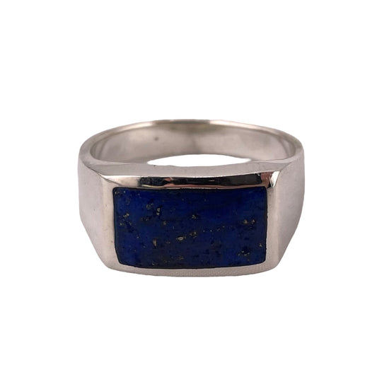 Lapis Rectangle Stone Ring Sterling Silver