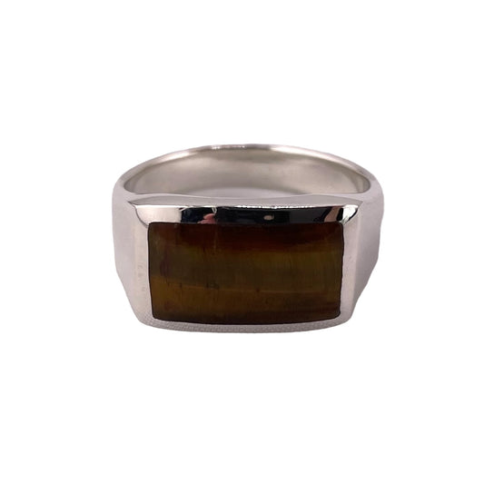 Tiger Eye Rectangle Stone Ring Sterling Silver