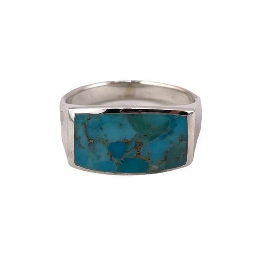 Turquoise Rectangle Stone Ring Sterling Silver