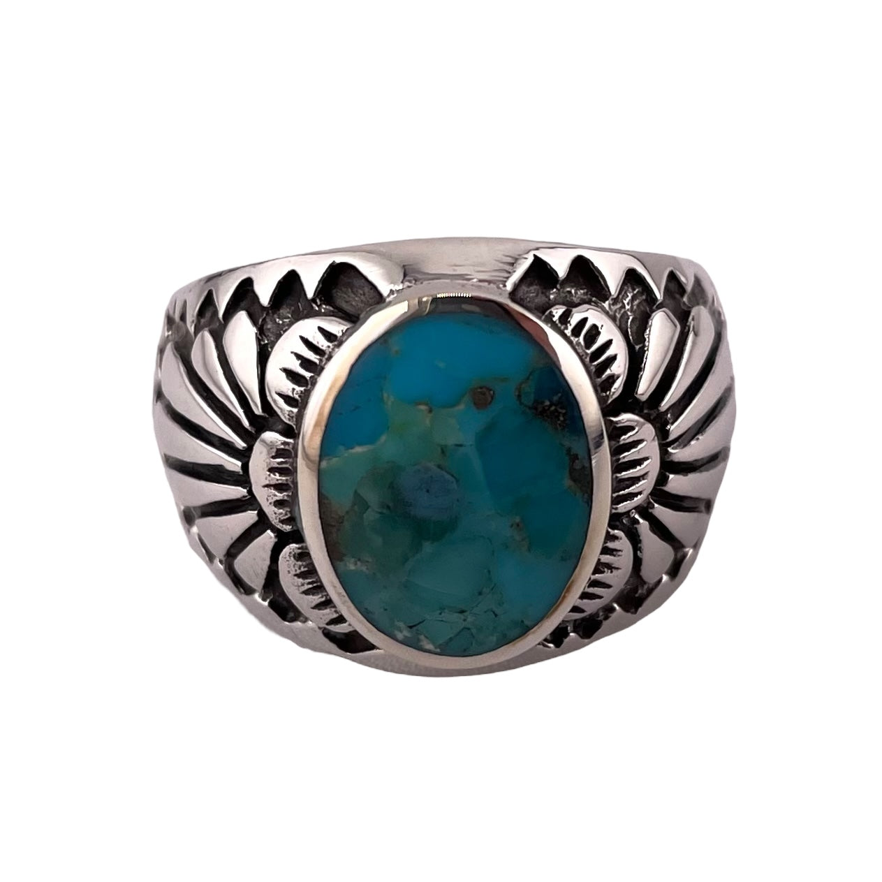 Turquoise Oval Stone Ring Sterling Silver