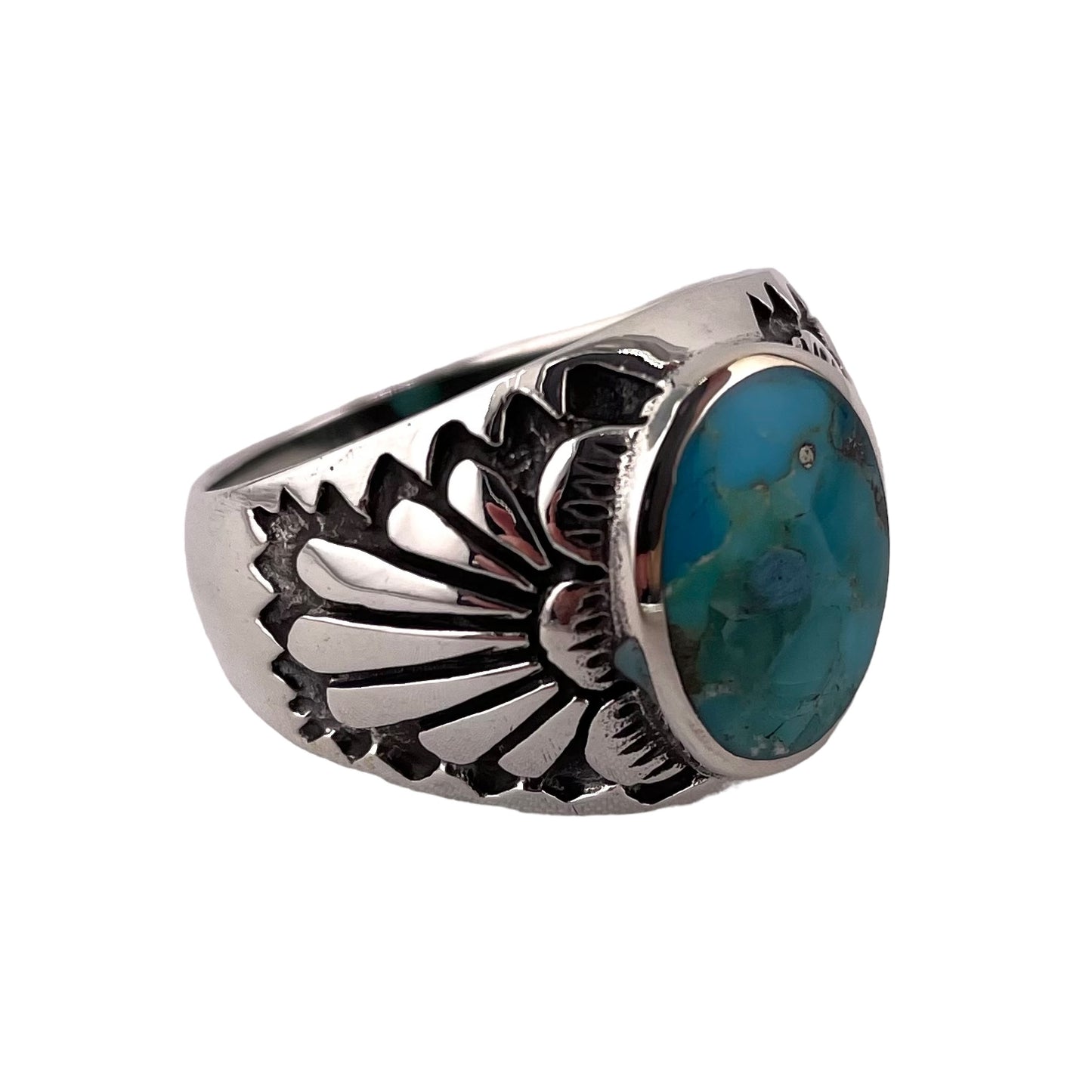 Turquoise Oval Stone Ring Sterling Silver