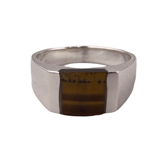 Tiger Eye Square Stone Ring Sterling Silver