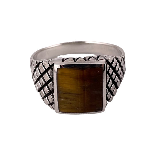 Tiger Eye Square Stone Ring Sterling Silver