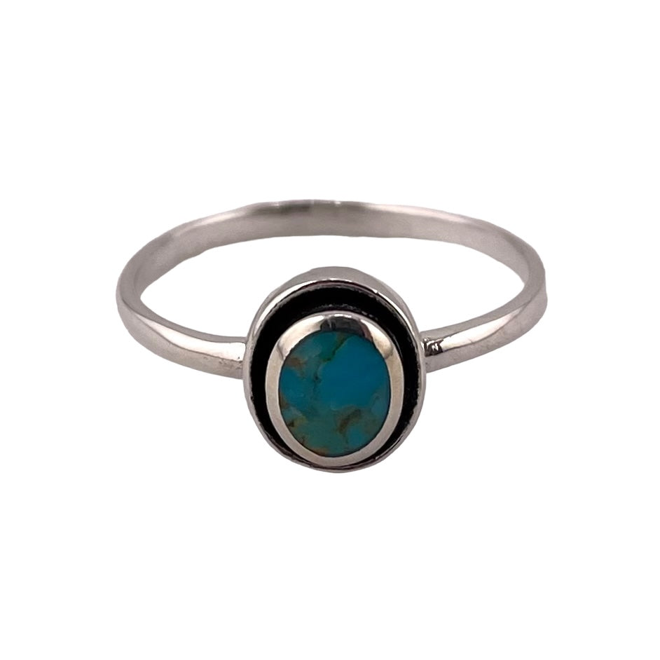 Turquoise Round Stone Ring Sterling Silver