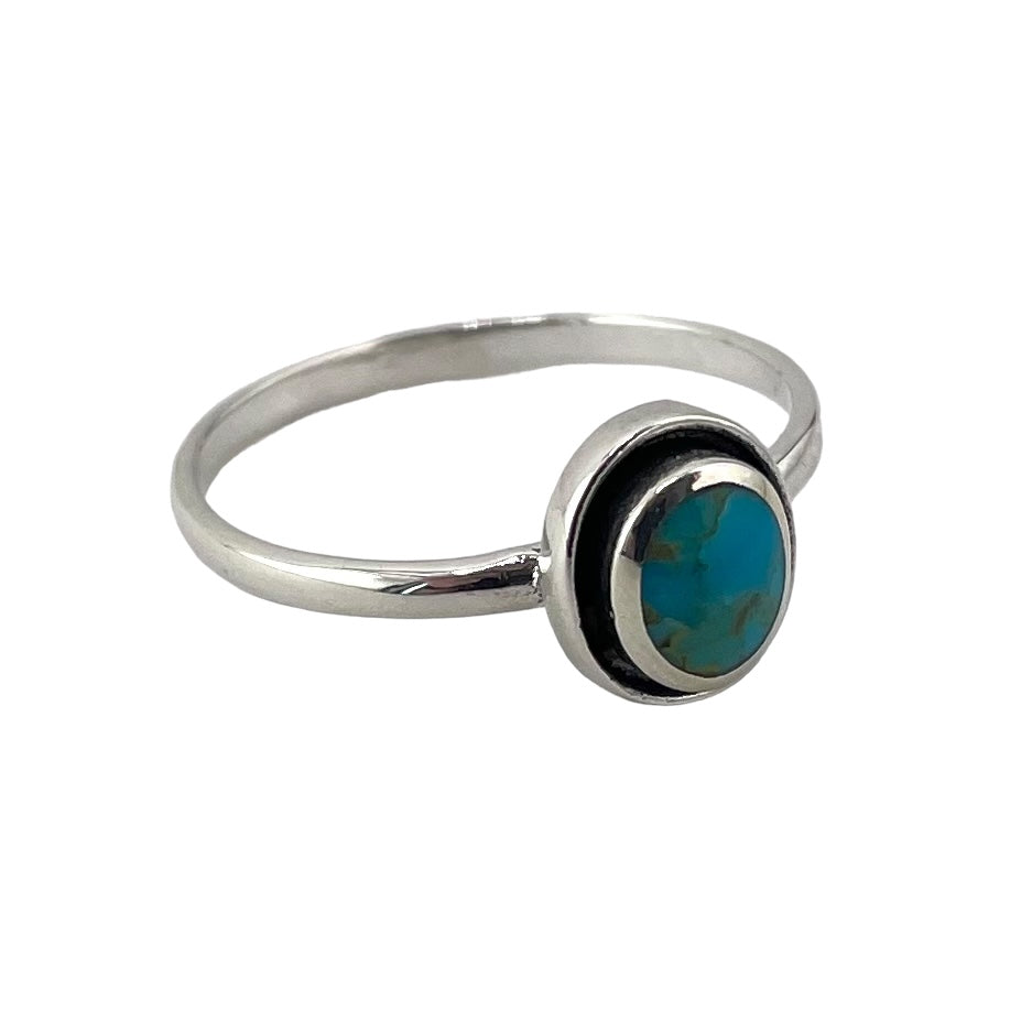 Turquoise Round Stone Ring Sterling Silver