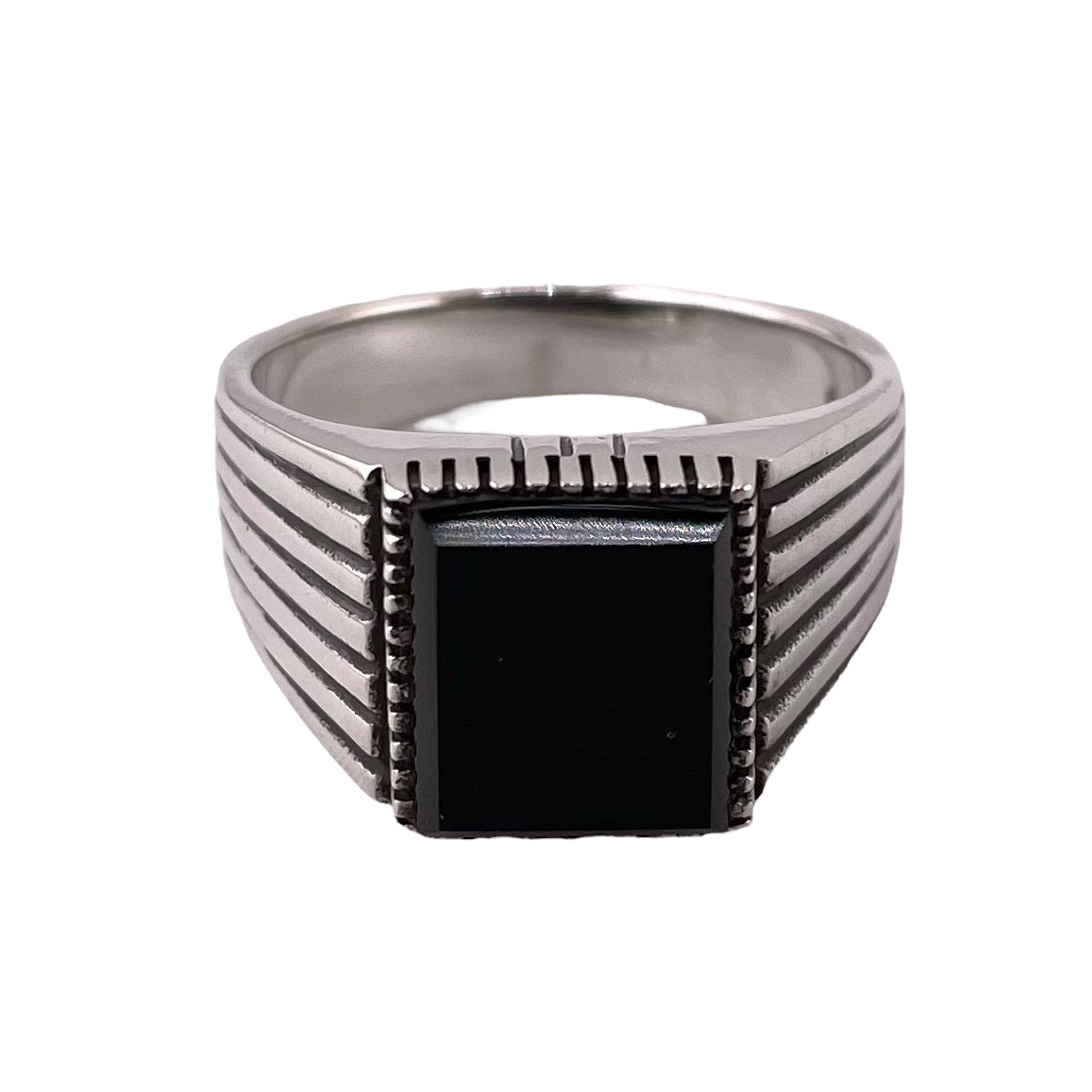 Black Onyx Square Stone Ring Sterling Silver