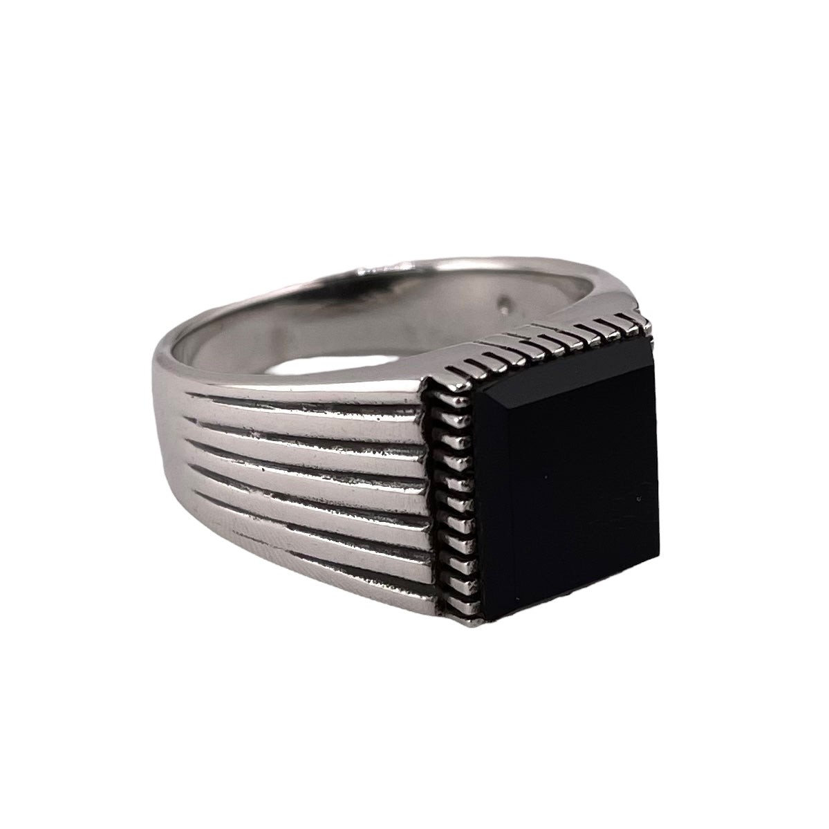 Black Onyx Square Stone Ring Sterling Silver