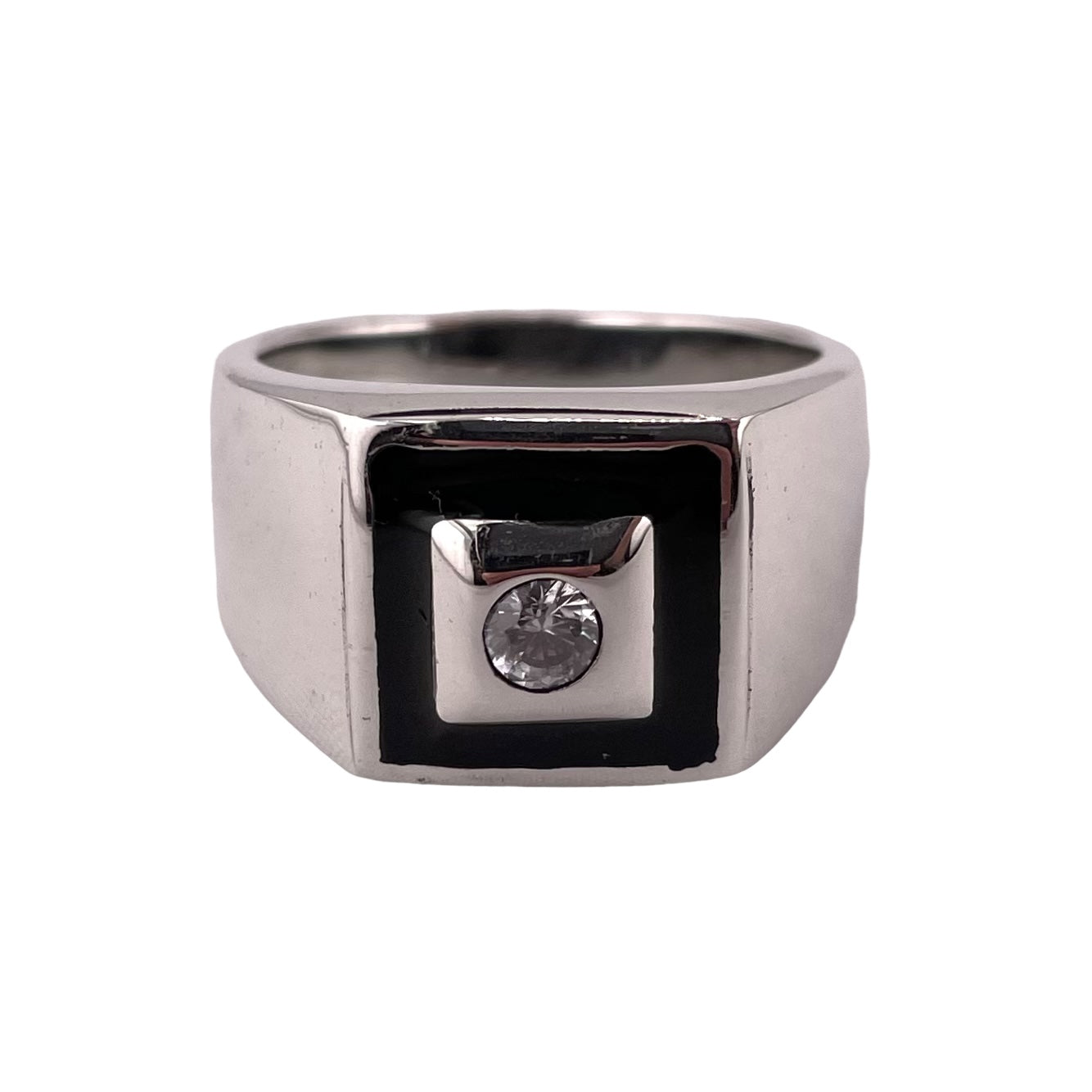 Black Onyx & Clear CZ Ring Sterling Silver