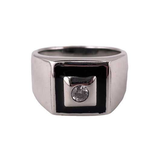 Black Onyx & Clear CZ Ring Sterling Silver