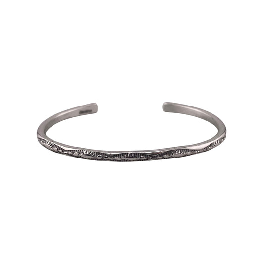 Elaine Tahe Sterling Silver Navajo Half Round Imprinted 3.5mm Bracelet