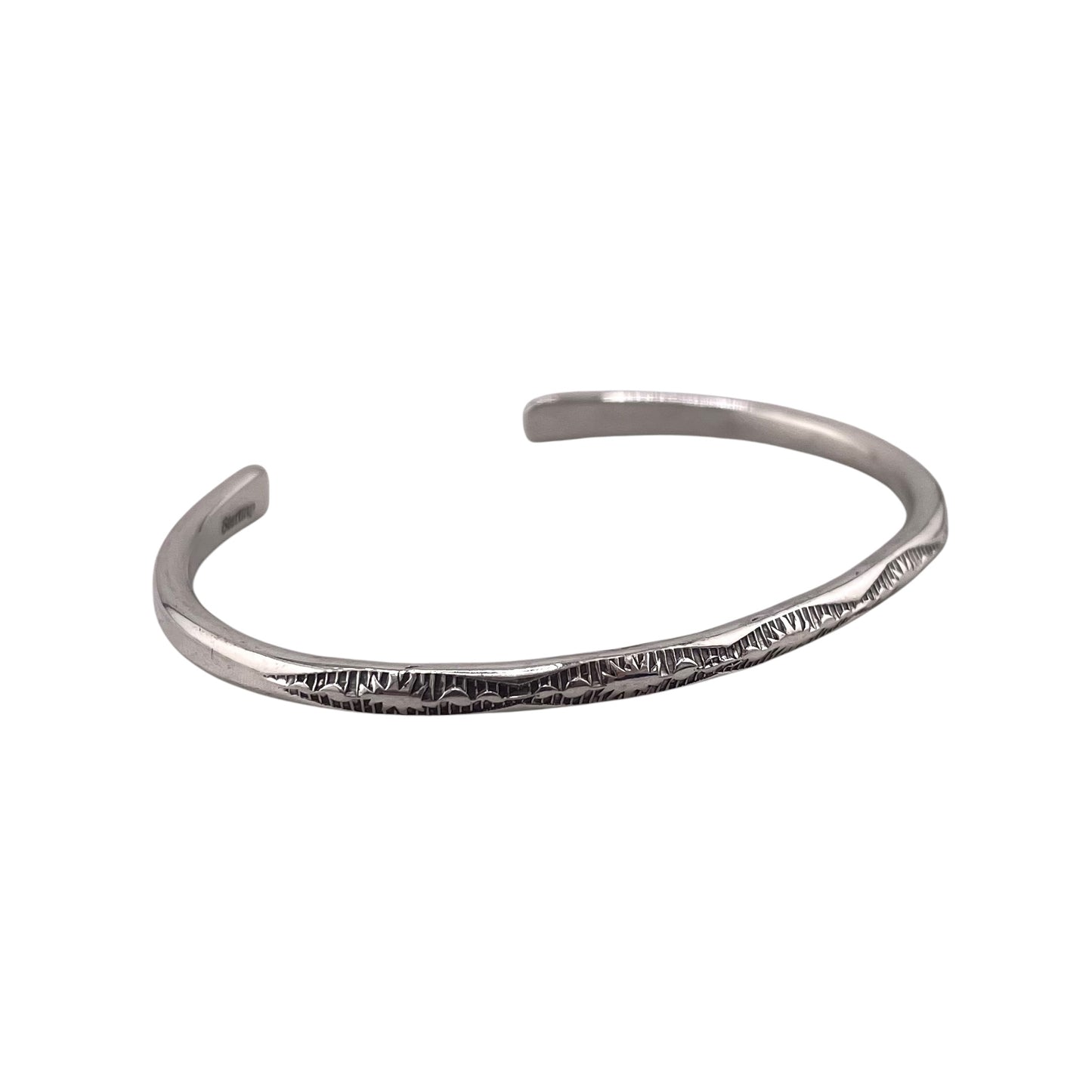 Elaine Tahe Sterling Silver Navajo Half Round Imprinted 3.5mm Bracelet