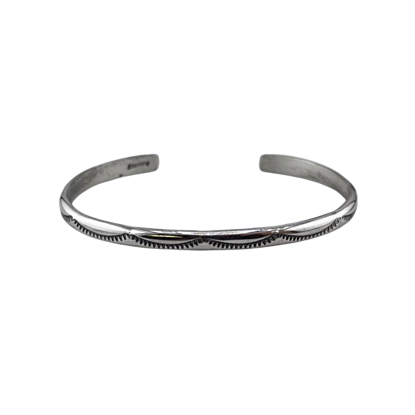 Elaine Tahe Sterling Silver Navajo Imprinted Half Round 4mm Bracelet