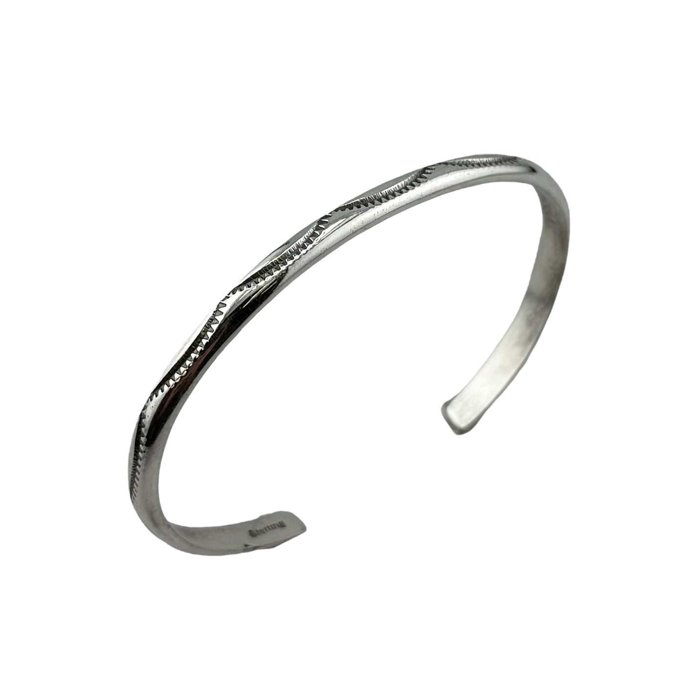 Elaine Tahe Sterling Silver Navajo Imprinted Half Round 4mm Bracelet