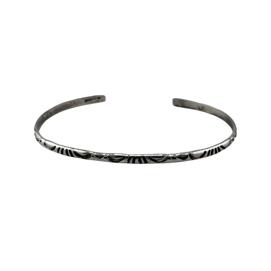 Elaine Tahe Sterling Silver Navajo Imprinted Half Round 3mm Bracelet