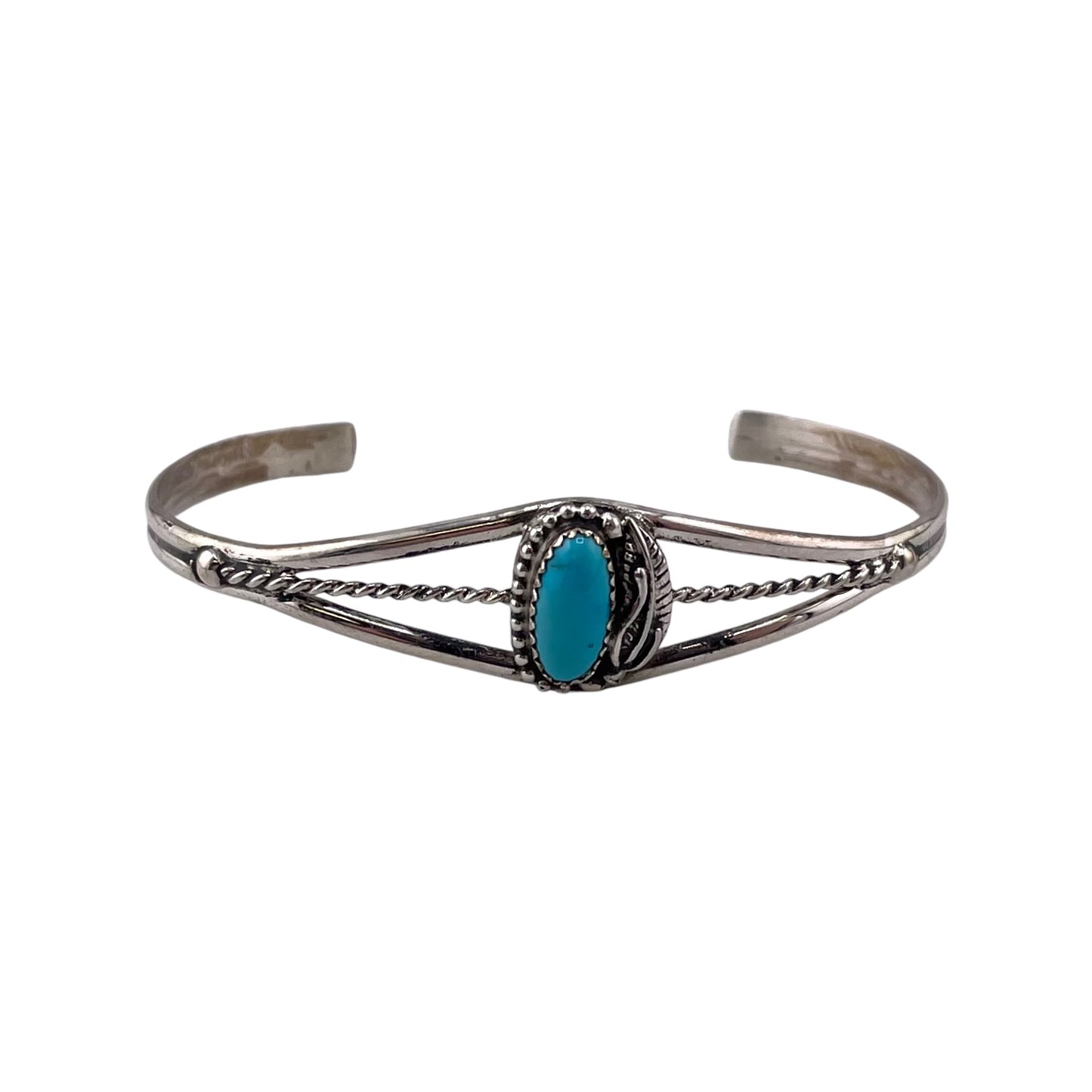 Turquoise Feather Navajo Bracelet Sterling Silver