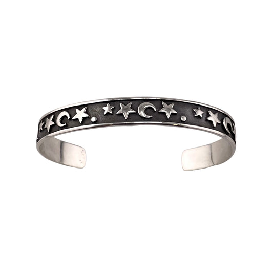 Star & Crescent Moon Cuff Bracelet Sterling Silver